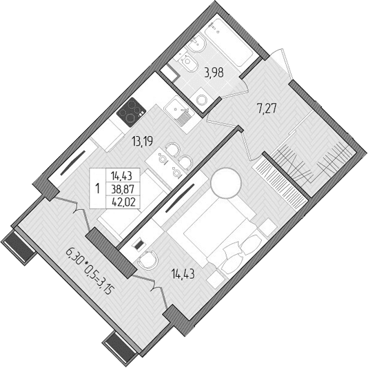 Продается 1-комн. квартира, 38.87 м²