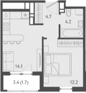 Продается 1-комн. квартира, 35.2 м²