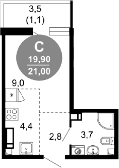 Продается 1-комн. квартира, 19.9 м²