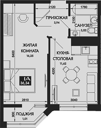 Продается 1-комн. квартира, 35.33 м²