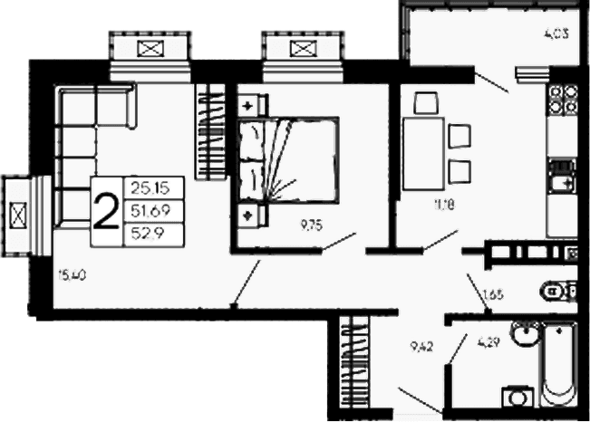 Продается 2-комн. квартира, 51.69 м²