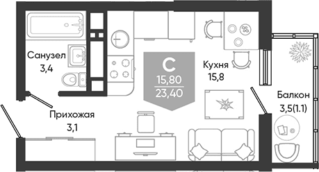 Продается 1-комн. квартира, 22.3 м²