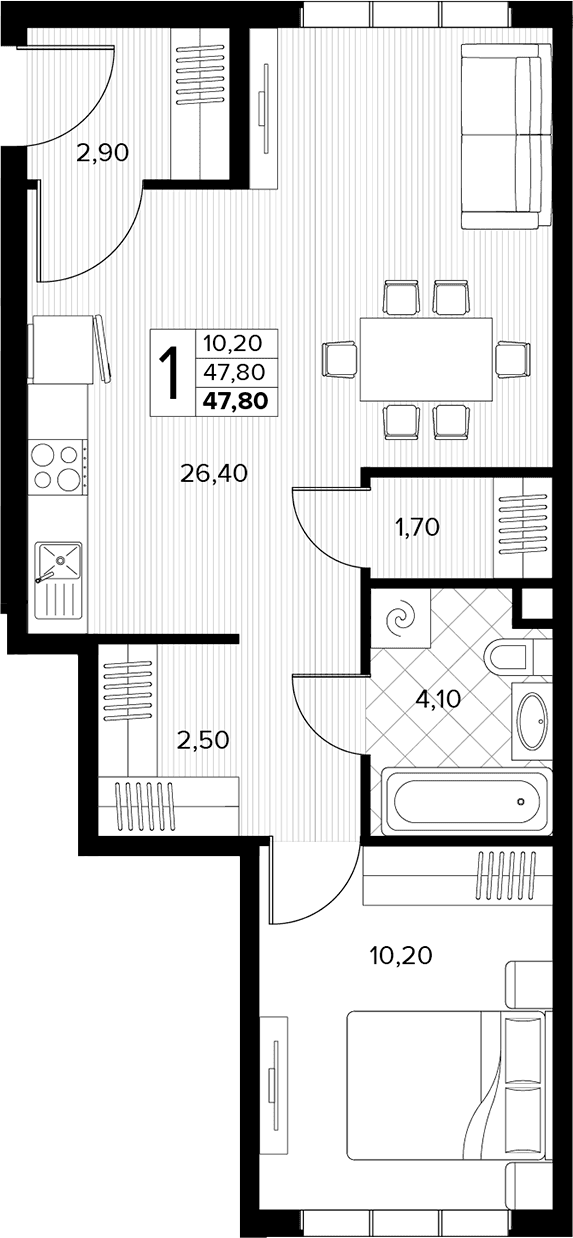 Продается 1-комн. квартира, 47.8 м²