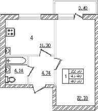 Продается 1-комн. квартира, 41.02 м²