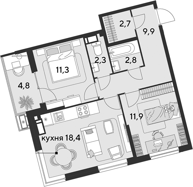 Продается 3-комн. квартира, 59.3 м²