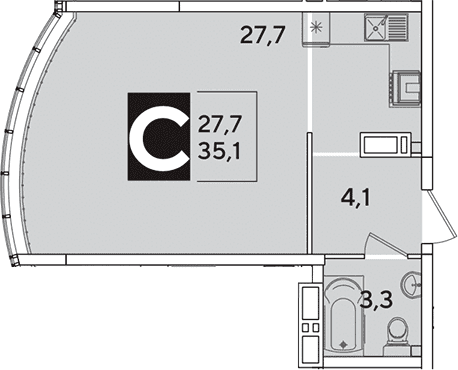 Продается 1-комн. квартира, 35.1 м²