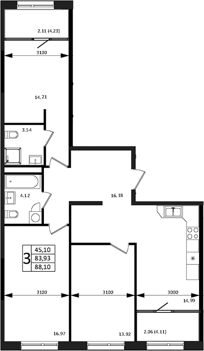 Продается 4-комн. квартира, 88.09 м²