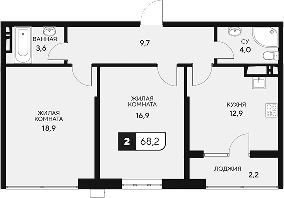 Продается 2-комн. квартира, 66 м²