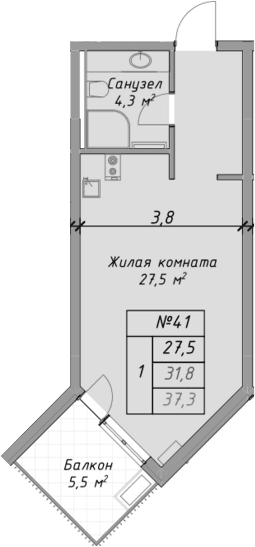 Продается 1-комн. квартира, 31.8 м²