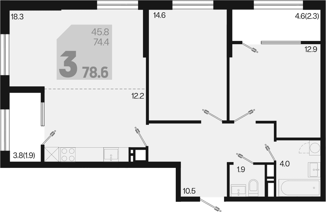Продается 3-комн. квартира, 74.4 м²