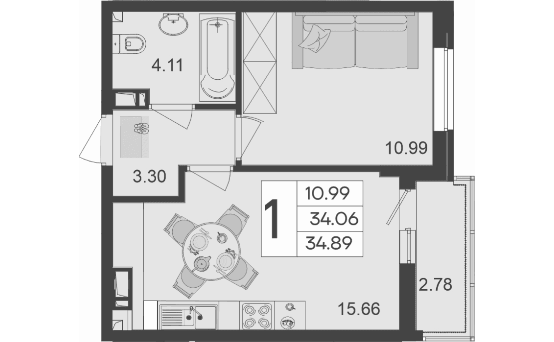 Продается 1-комн. квартира, 34.06 м²