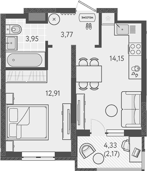 Продается 1-комн. квартира, 34.78 м²