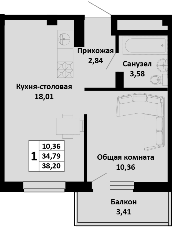 Продается 2-комн. квартира, 34.8 м²