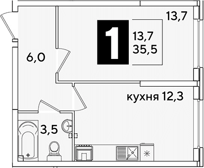 Продается 1-комн. квартира, 35.5 м²
