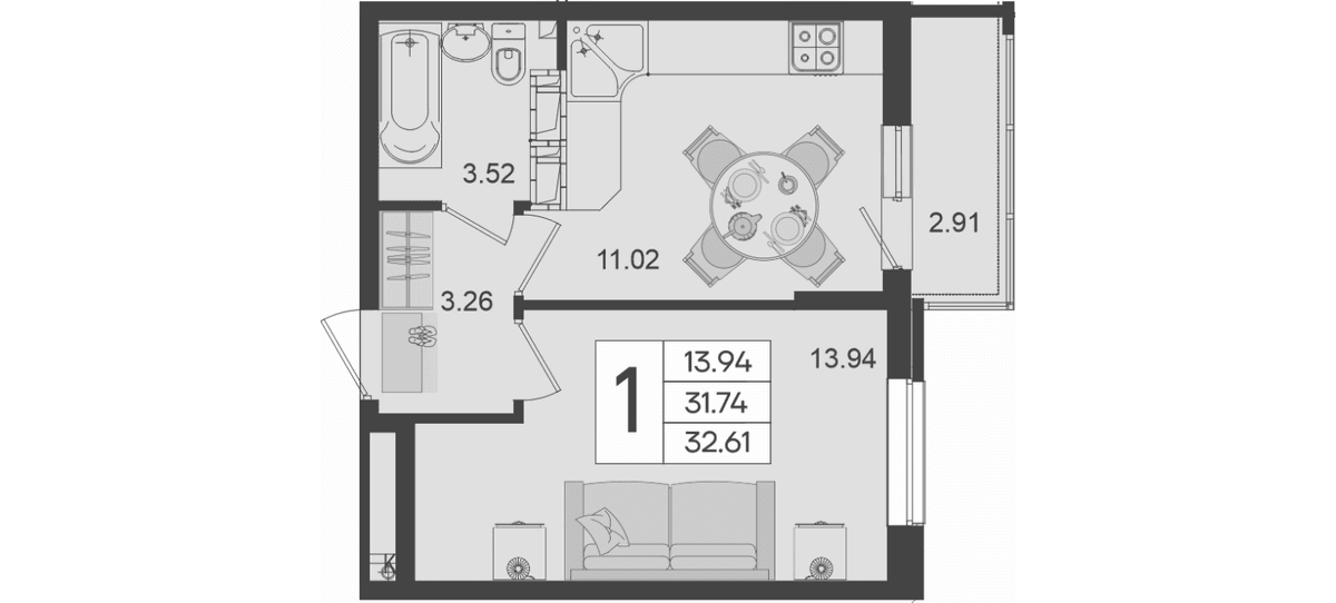 Продается 1-комн. квартира, 31.74 м²