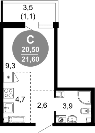 Продается 1-комн. квартира, 20.5 м²