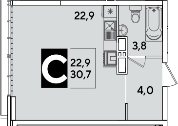 Продается 1-комн. квартира, 30.7 м²