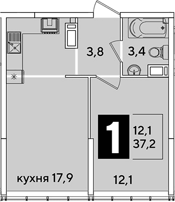 Продается 2-комн. квартира, 37.2 м²