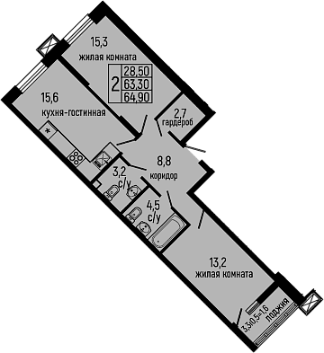 Продается 2-комн. квартира, 63.3 м²