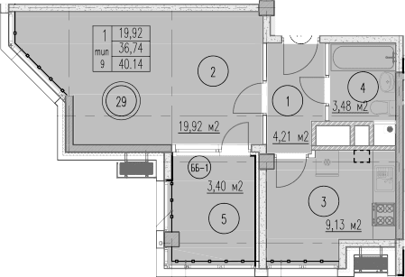 Продается 1-комн. квартира, 36.74 м²