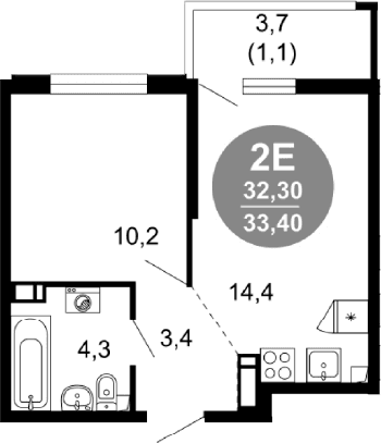 Продается 2-комн. квартира, 32.3 м²
