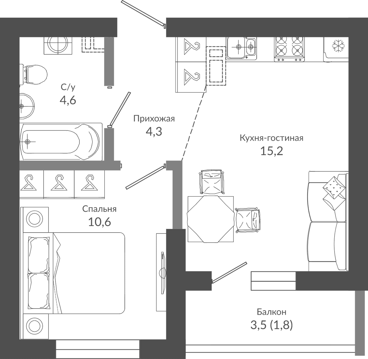 Продается 1-комн. квартира, 34.7 м²