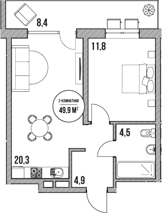 Продается 2-комн. квартира, 41.5 м²