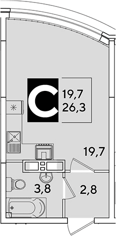 Продается 1-комн. квартира, 26.3 м²