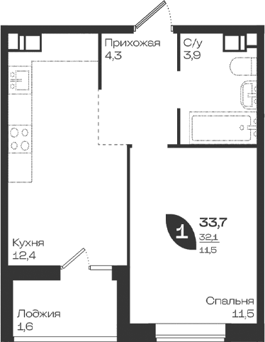 Продается 1-комн. квартира, 32.1 м²