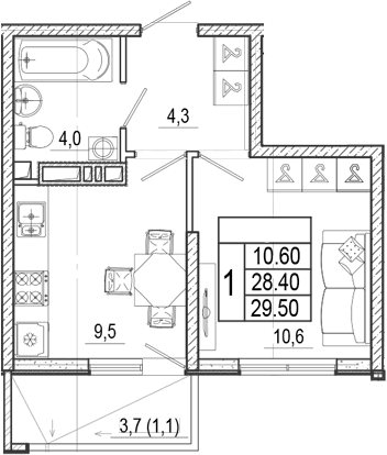 Продается 1-комн. квартира, 28.4 м²
