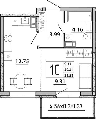 Продается 1-комн. квартира, 30.21 м²