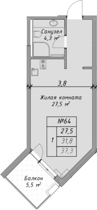 Продается 1-комн. квартира, 31.8 м²