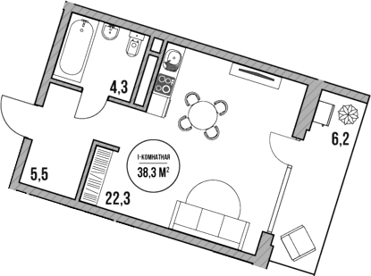 Продается 1-комн. квартира, 32.1 м²