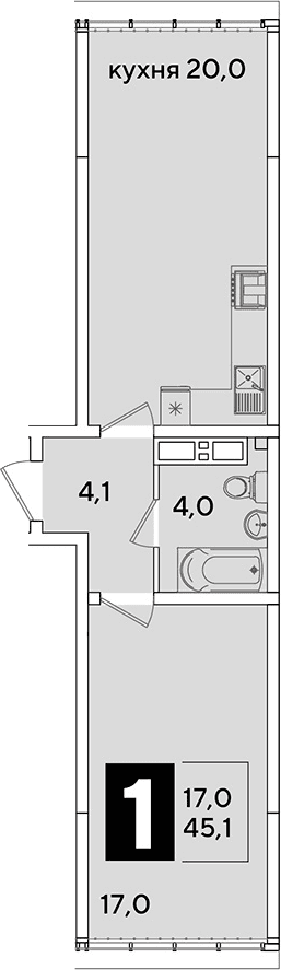 Продается 2-комн. квартира, 45.1 м²