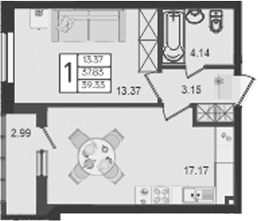 Продается 1-комн. квартира, 37.83 м²