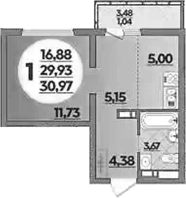 Продается 1-комн. квартира, 29.93 м²