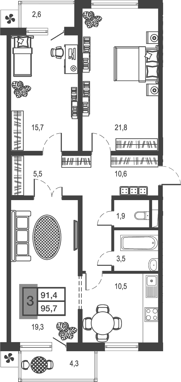 Продается 3-комн. квартира, 88.81 м²