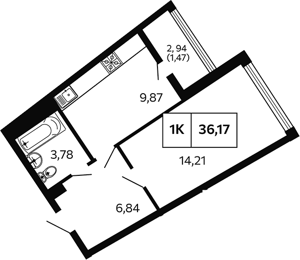 Продается 1-комн. квартира, 34.7 м²