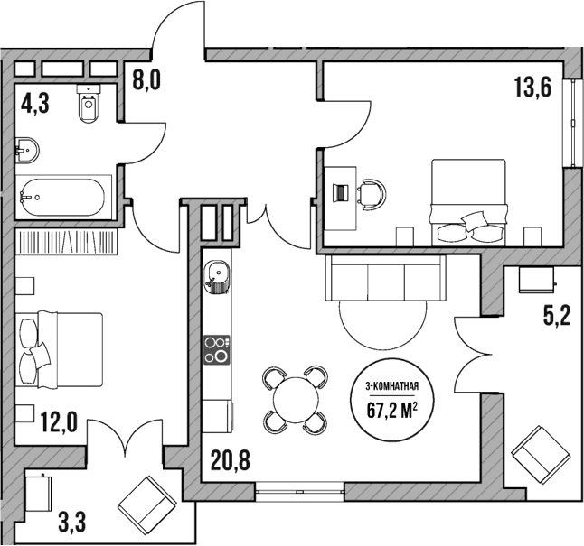 Продается 3-комн. квартира, 58.7 м²