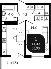 Продается 1-комн. квартира, 38 м²