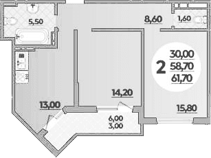 Продается 2-комн. квартира, 59 м²