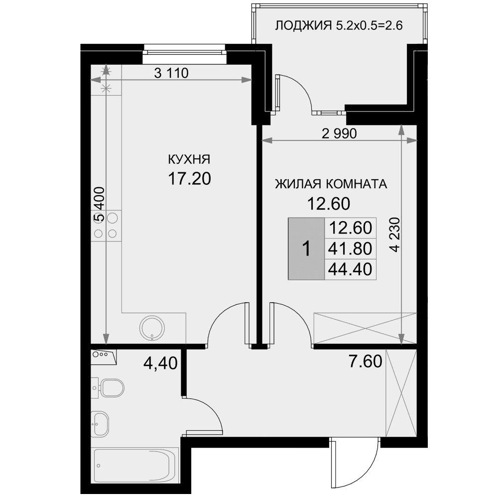Продается 2-комн. квартира, 41.8 м²