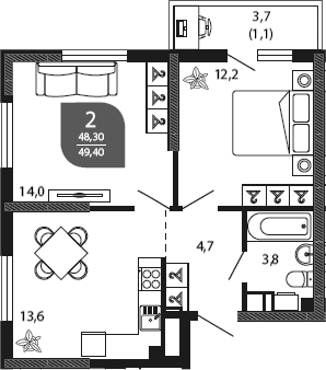 Продается 2-комн. квартира, 48.3 м²