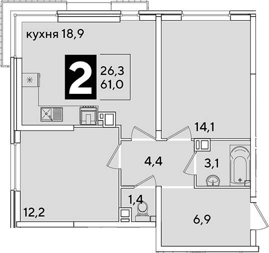 Продается 3-комн. квартира, 61 м²