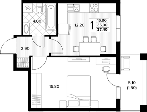 Продается 1-комн. квартира, 35.9 м²