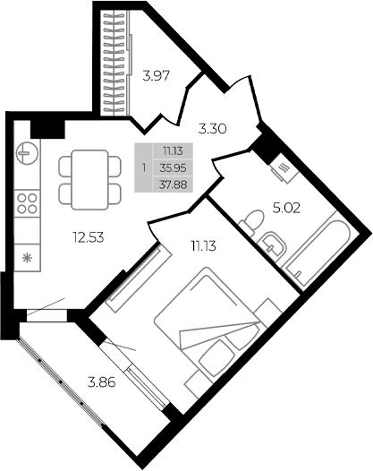 Продается 1-комн. квартира, 35.95 м²