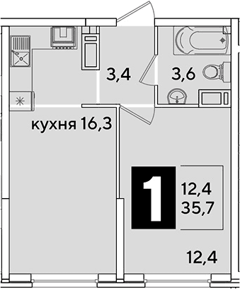 Продается 1-комн. квартира, 35.7 м²