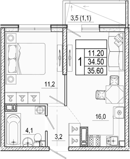 Продается 2-комн. квартира, 34.5 м²