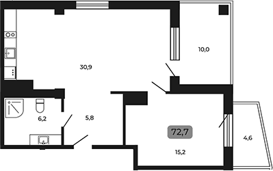 Продается 1-комн. квартира, 58.1 м²