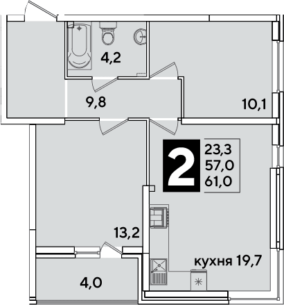 Продается 3-комн. квартира, 57 м²